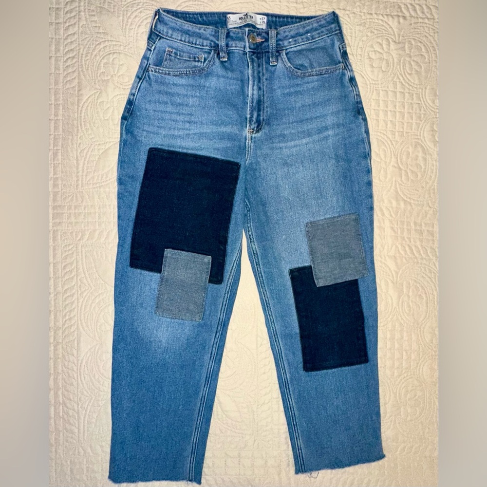 Hollister Women's Blue Patchwork Jeans CURVY ULTRA HIGH-RISE VINTAGE TRAIGHT